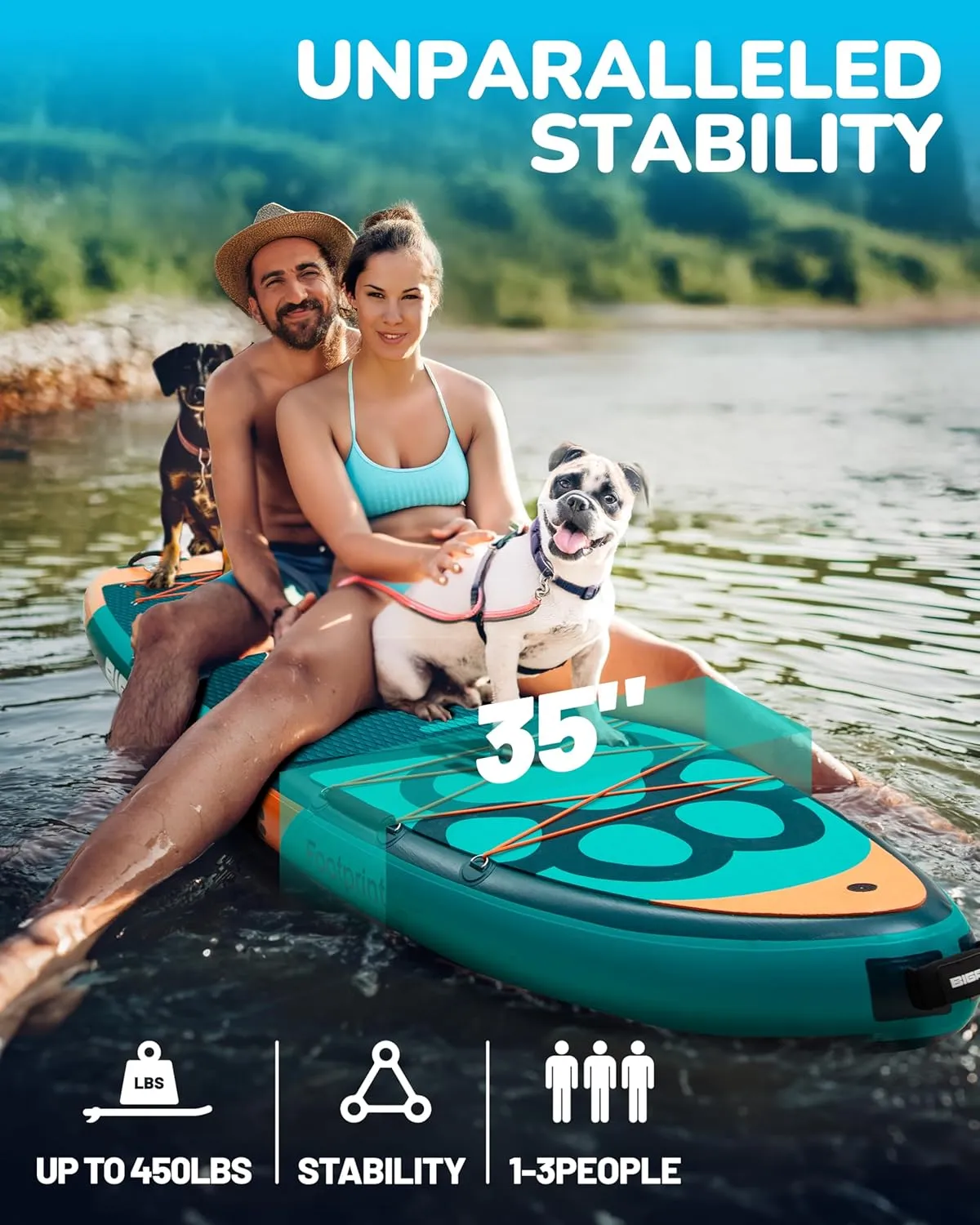 11'635" Super Wide Inflatable Stand Up Paddle Board, Ultra Stable Wide SUP for 2 1 People/Family/Big Size, 100L Backpack, All-Round Sup Board, US Big Fin