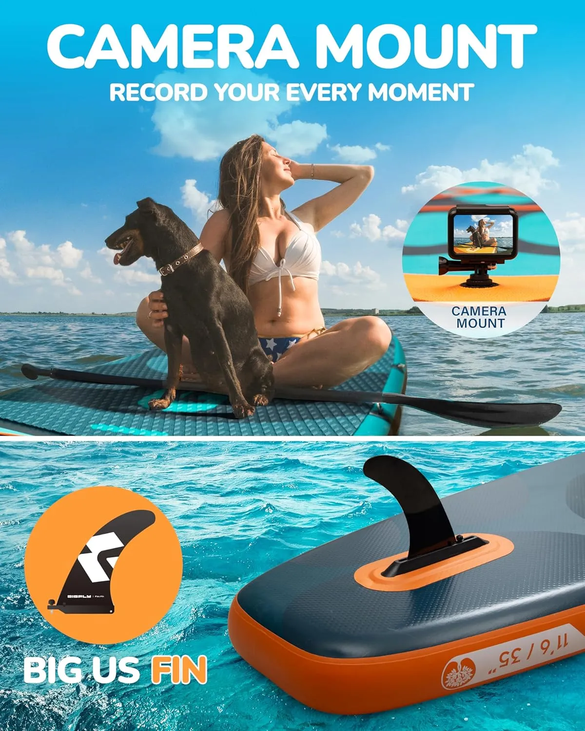 11'635" Super Wide Inflatable Stand Up Paddle Board, Ultra Stable Wide SUP for 2 1 People/Family/Big Size, 100L Backpack, All-Round Sup Board, US Big Fin