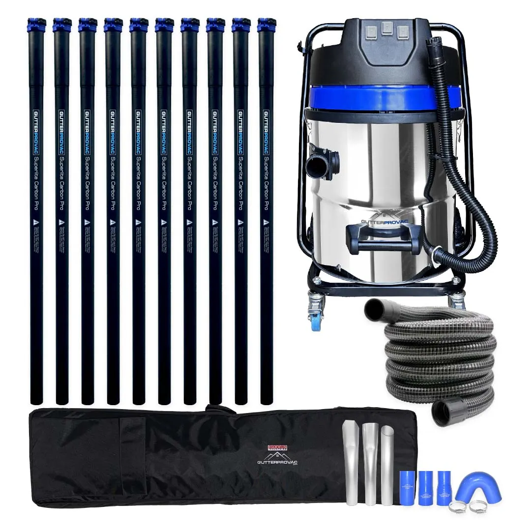 16 Gallon Classic Cyclone Gutter Cleaning Vacuum with 40 Foot (3 Story) Carbon Clamping Poles, Pole Carry Bag and 25 Foot Hose