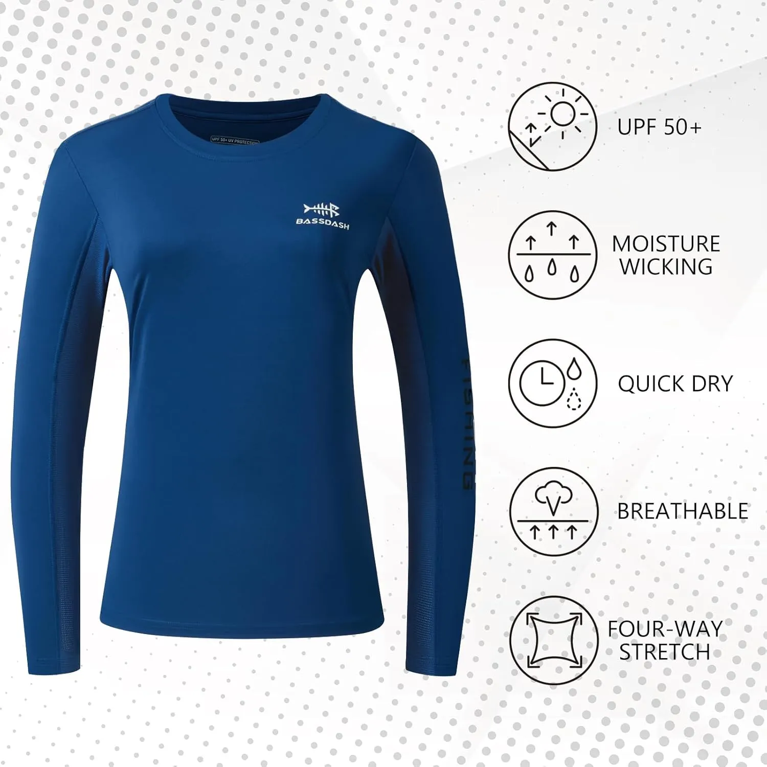 BASSDASH Womens UPF 50  UV Sun Protection Long Sleeve Shirts Quick Dry T-Shirt for Fishing Hiking Kayaking