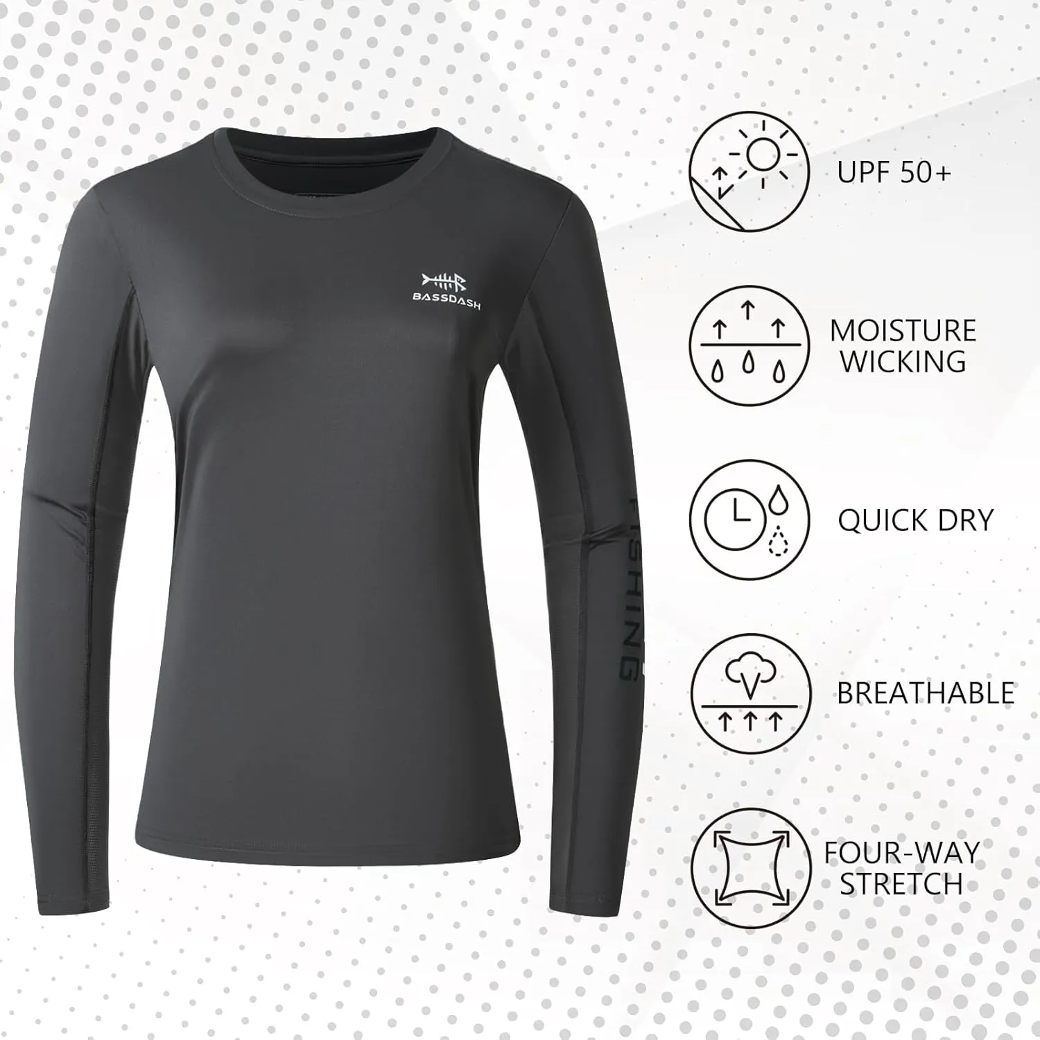 BASSDASH Womens UPF 50  UV Sun Protection Long Sleeve Shirts Quick Dry T-Shirt for Fishing Hiking Kayaking