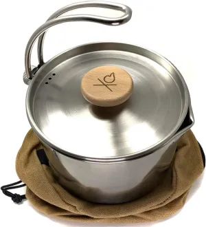 berleben Kessel Camp Kettle - Camping Cookware, Tea Kettle - 37fl oz Camping Pot for Boiling Water - Bushcraft Cooking Gear, Campfire Kettle w/Locking Lid & Steam Vents, Canvas Bag