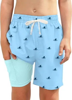 Boys Swim Trunks with Compression Liner Toddler Boys Swim Shorts Boxer Brief Board Shorts Swimming Set 5-18T