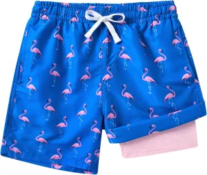 Boys Swim Trunks with Compression Liner Toddler Boys Swim Shorts Boxer Brief Board Shorts Swimming Set 5-18T