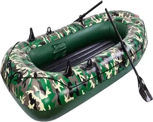 Camouflage Inflatable Boat for Adults, 2/3/4-Person PVC Dinghy with Pump, Paddle & Repair Kit, Portable Raft for Fishing & Water Sports
