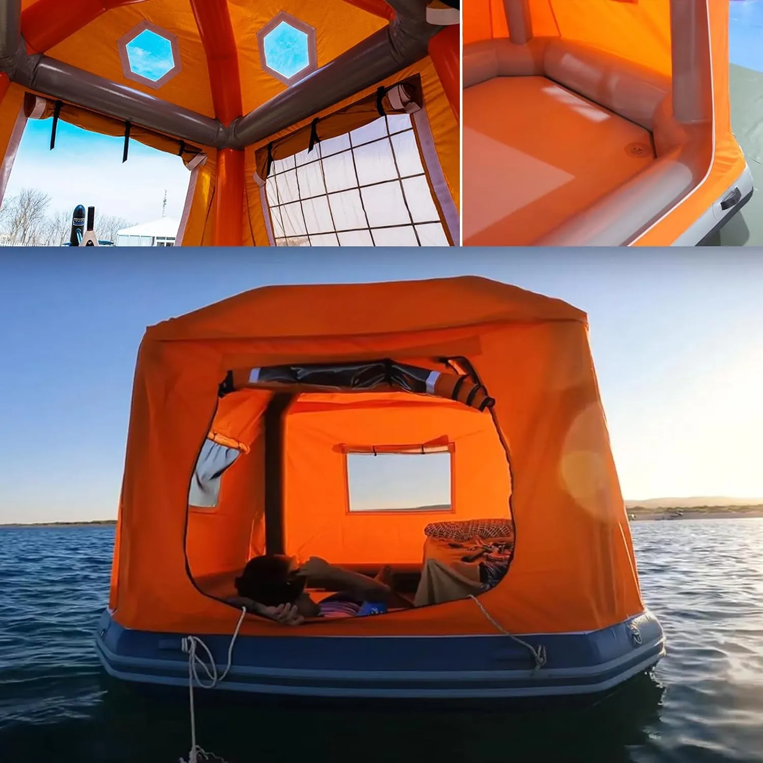 Camping Tent Easy Set Up Inflatable Floating Tent Pool Floats Bed Fishing Raft Boat