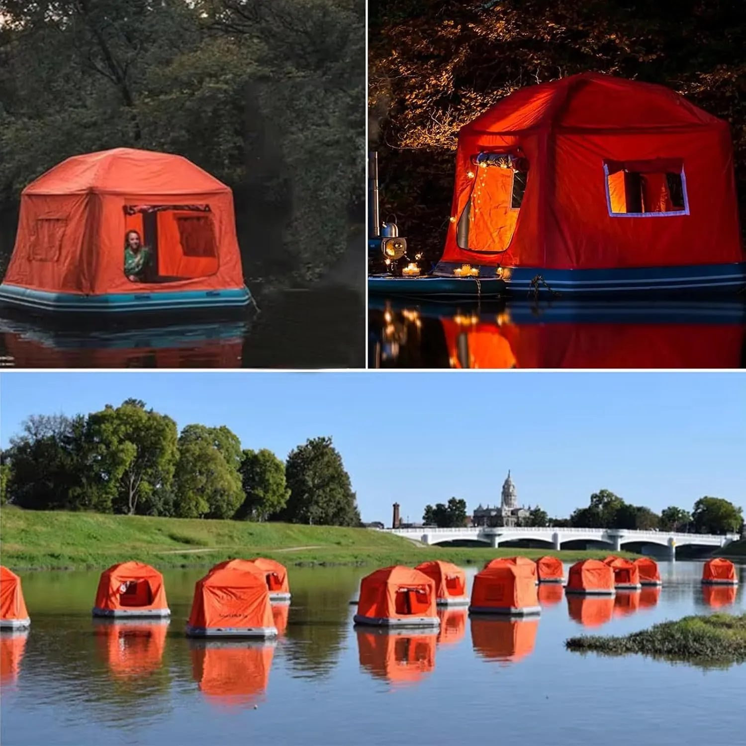Camping Tent Easy Set Up Inflatable Floating Tent Pool Floats Bed Fishing Raft Boat