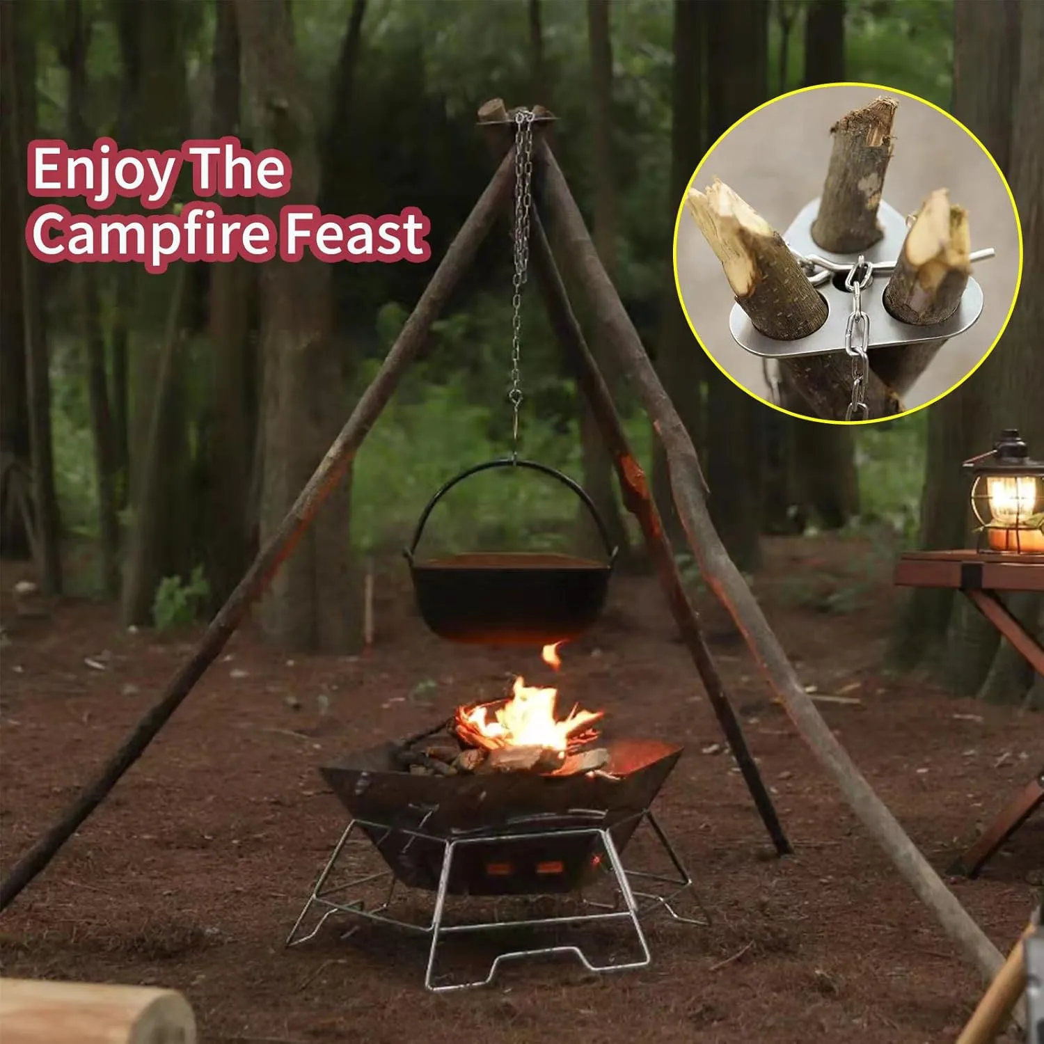 Camping Tripod for Ccooking,A Set Campfire Tripod,Made of Stainless Steel,Will Be Essential Camp Gear When You Cook or Grill Outdoors(Silver)