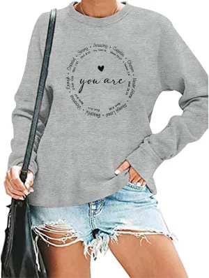 Christian Sweatshirts for Women Faith Jesus You Are Enough Inspirational Shirts Blessed Saying Positive Pullover Top