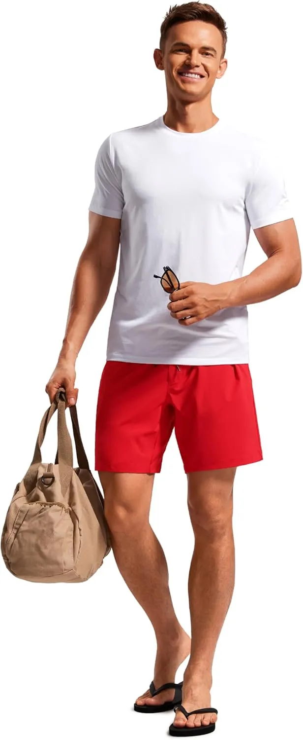 CRZ YOGA Mens Swim Trunks 7'' Quick Dry Mesh Lining Athletic Casual Swimwear Shorts with Zipper Pockets