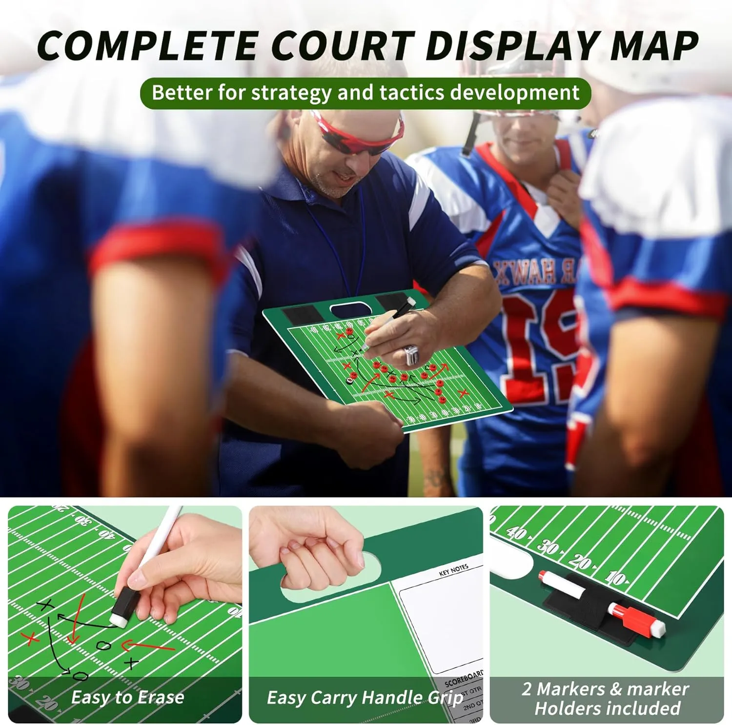 Desoto Dry Erase Double-Sided Premium Coaches Clipboard, Tactical Magnetic Board Kit, Magnetic Coaching Board, Coaches Gift for Coaches(Soccer, Football, Basketball, Baseball)