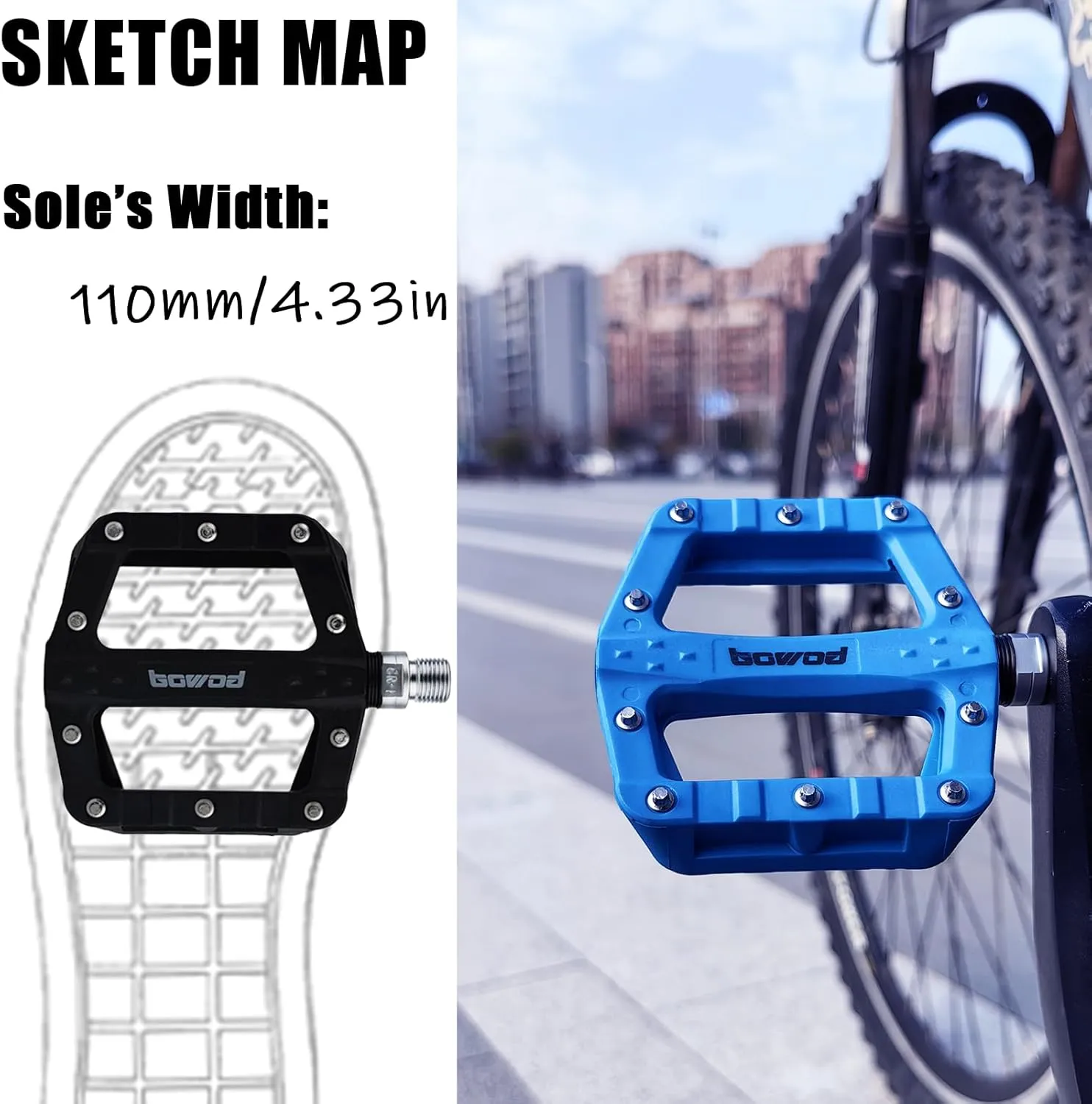 Flat MTB Bicycle Pedals Mountain Bike Colored Pedals, Glass-Fiber Nylon Composite Platform Pedal w 9/16" Sealed Cr-Mo Spindle, BMX Gravel Road Bike Pedals Clipless for Adult Women Youth Bikes