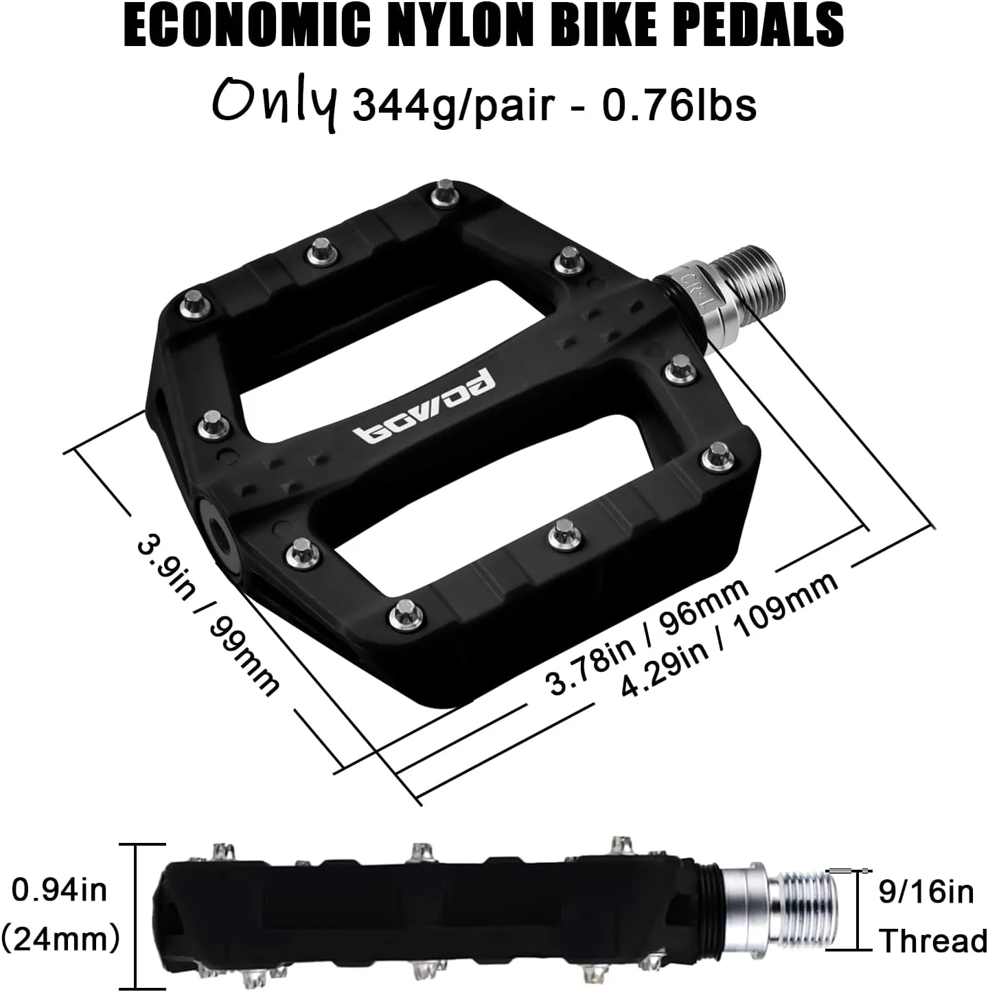 Flat MTB Bicycle Pedals Mountain Bike Colored Pedals, Glass-Fiber Nylon Composite Platform Pedal w 9/16" Sealed Cr-Mo Spindle, BMX Gravel Road Bike Pedals Clipless for Adult Women Youth Bikes