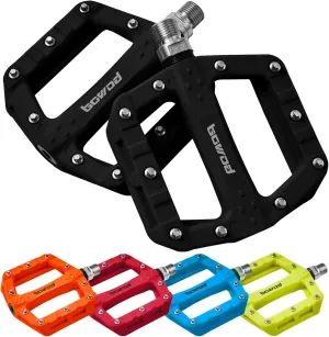 Flat MTB Bicycle Pedals Mountain Bike Colored Pedals, Glass-Fiber Nylon Composite Platform Pedal w 9/16" Sealed Cr-Mo Spindle, BMX Gravel Road Bike Pedals Clipless for Adult Women Youth Bikes