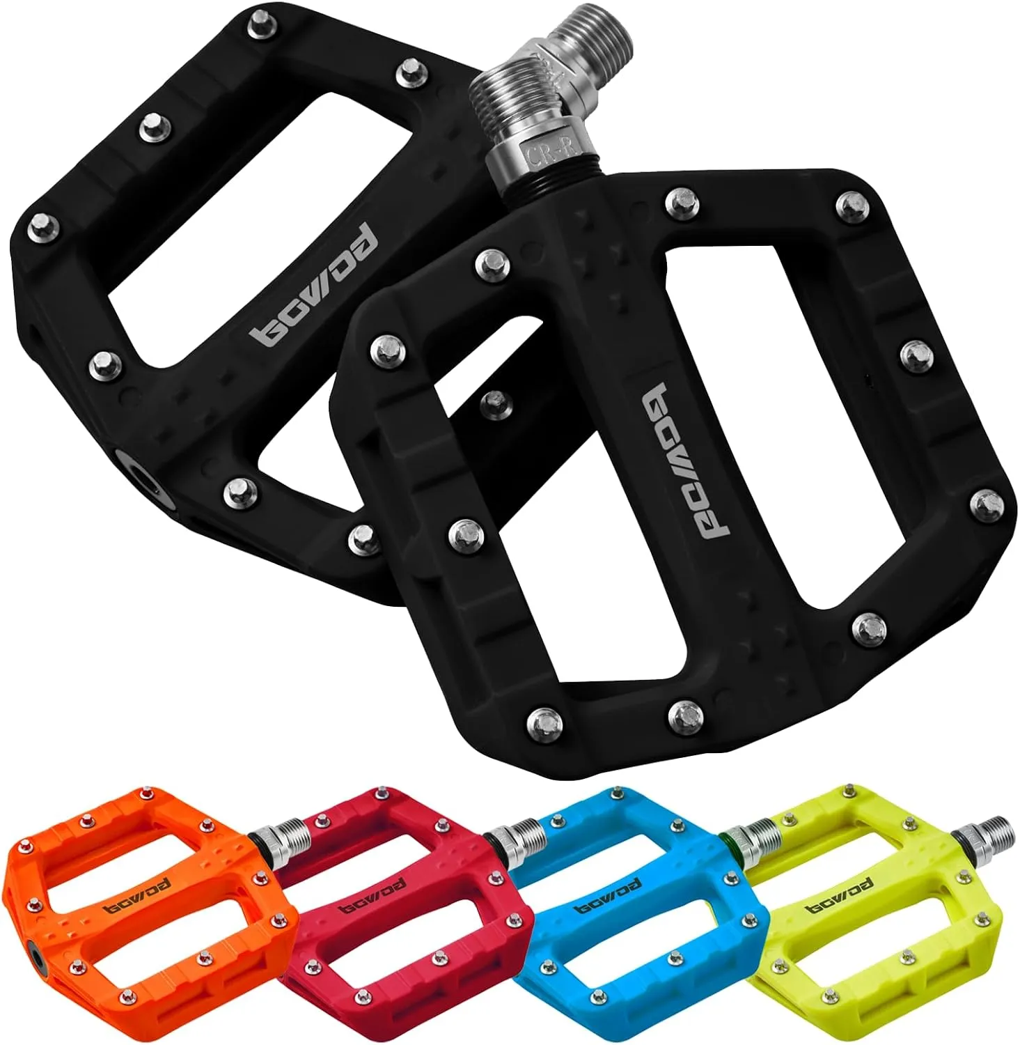Flat MTB Bicycle Pedals Mountain Bike Colored Pedals, Glass-Fiber Nylon Composite Platform Pedal w 9/16" Sealed Cr-Mo Spindle, BMX Gravel Road Bike Pedals Clipless for Adult Women Youth Bikes