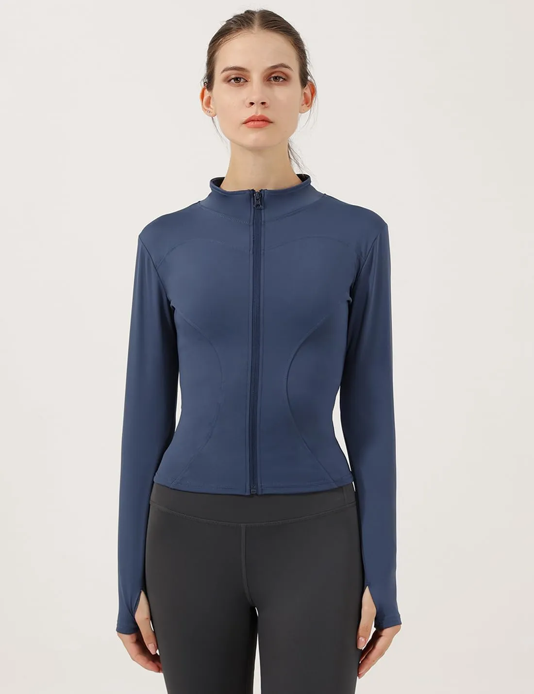Gacaky Women's Slim Fit Lightweight Athletic Full Zip Stretchy Workout Running Track Jacket with Thumb Holes