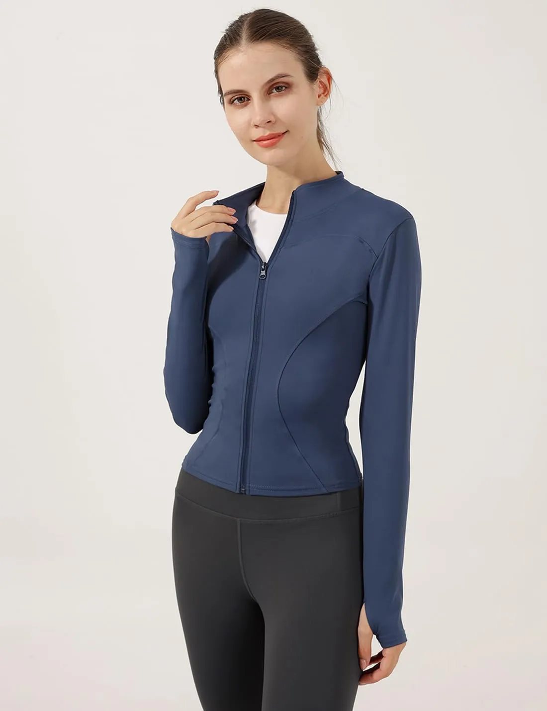Gacaky Women's Slim Fit Lightweight Athletic Full Zip Stretchy Workout Running Track Jacket with Thumb Holes