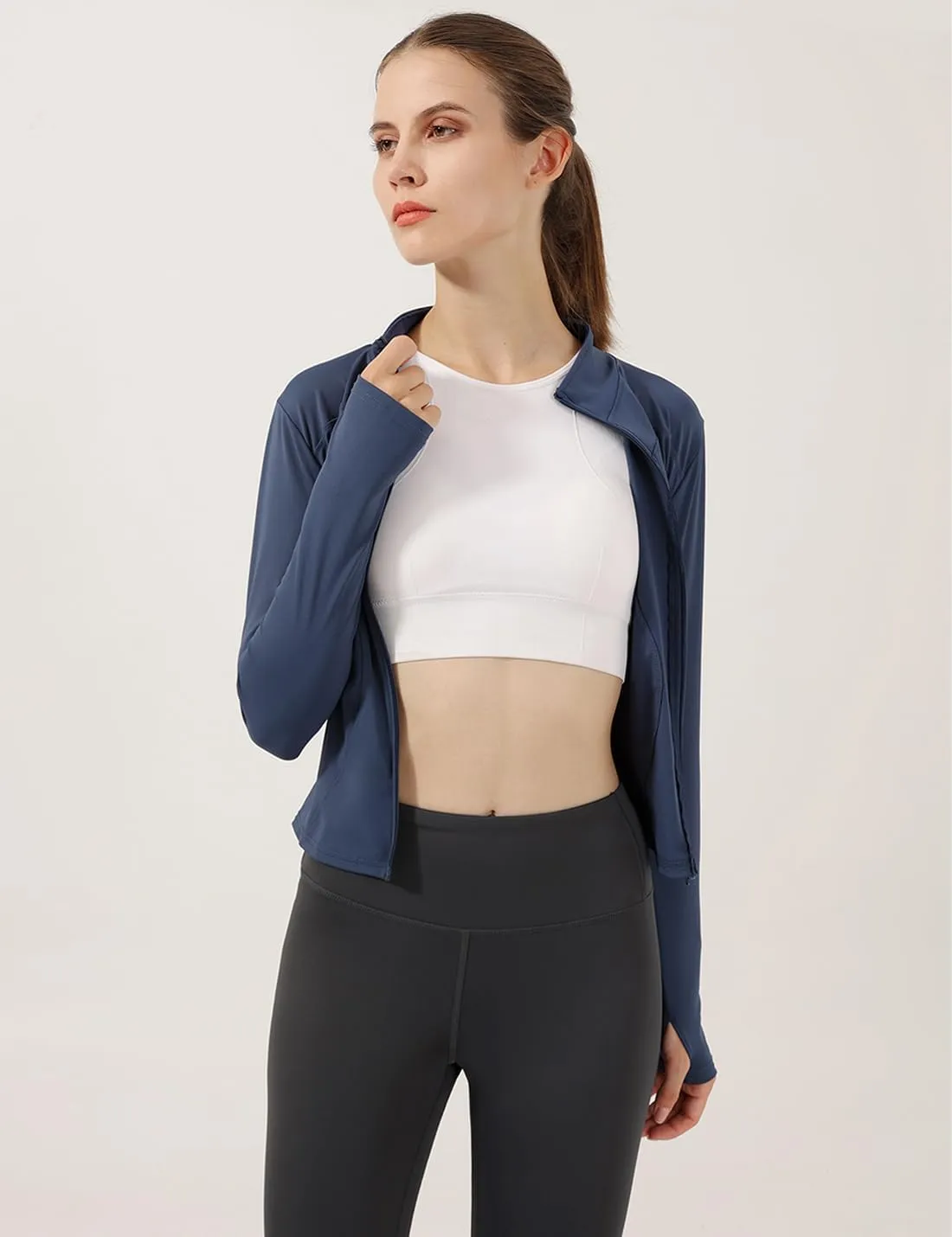 Gacaky Women's Slim Fit Lightweight Athletic Full Zip Stretchy Workout Running Track Jacket with Thumb Holes