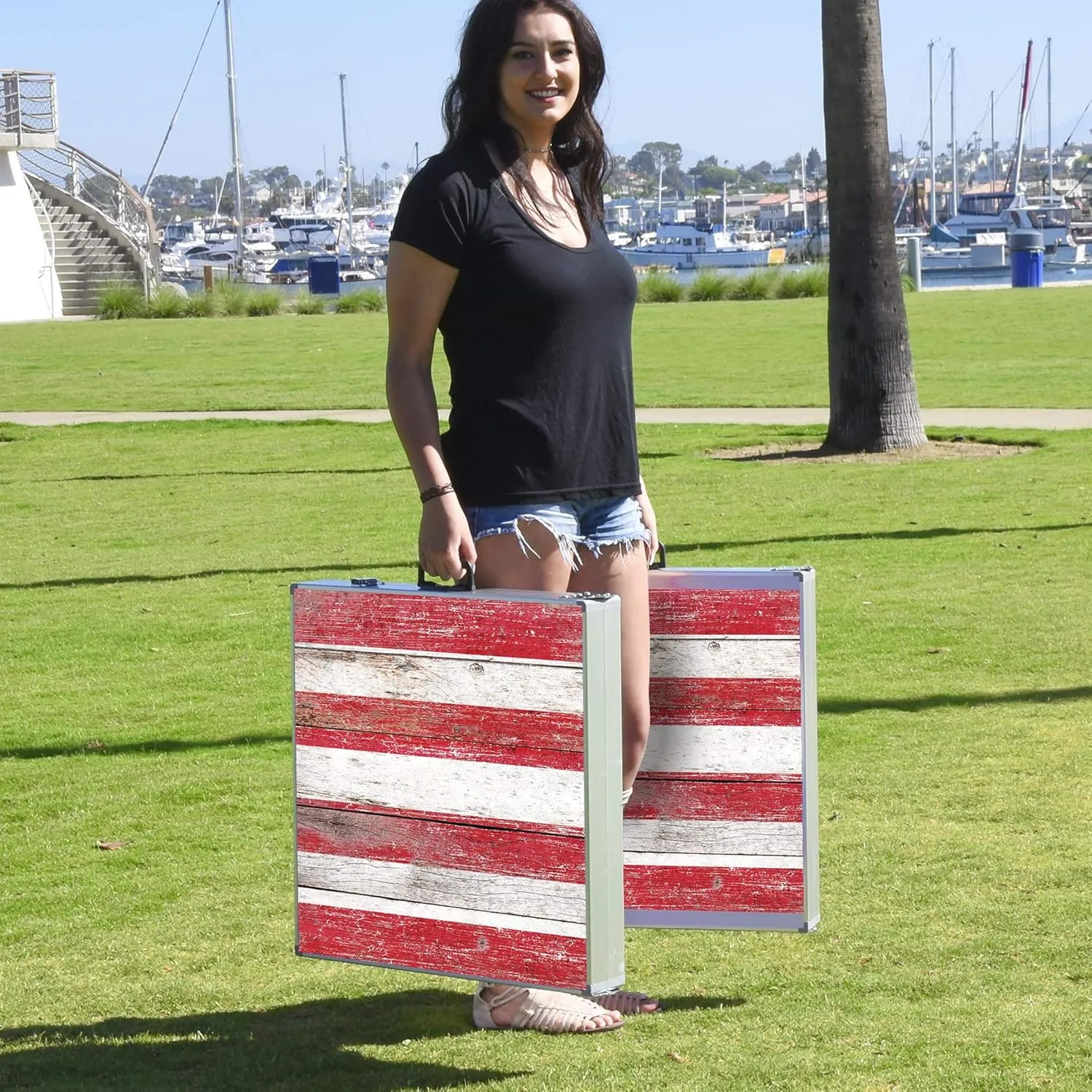 GoSports 4 x 2 ft Aluminum Cornhole Game Sets  Choose LED Lights or Standard - Set Includes 2 Foldable Regulation Size Boards, 8 Bean Bags, & Rules