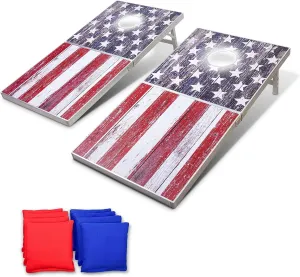 GoSports 4 x 2 ft Aluminum Cornhole Game Sets  Choose LED Lights or Standard - Set Includes 2 Foldable Regulation Size Boards, 8 Bean Bags, & Rules