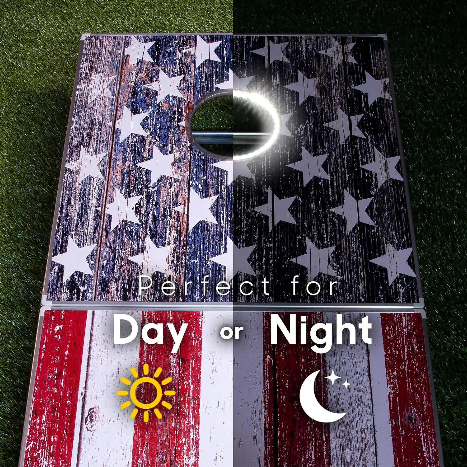 GoSports 4 x 2 ft Aluminum Cornhole Game Sets  Choose LED Lights or Standard - Set Includes 2 Foldable Regulation Size Boards, 8 Bean Bags, & Rules