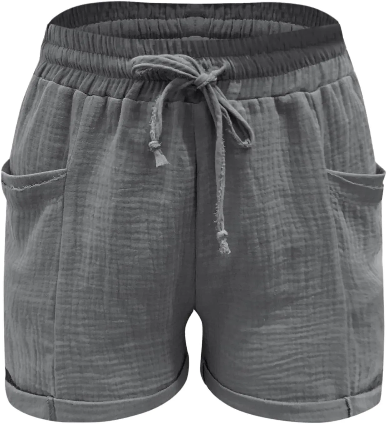 Linen Shorts for Women Drawstring High Waisted Plus Size Shorts Summer Vacation Loose Beach Pants with Pockets