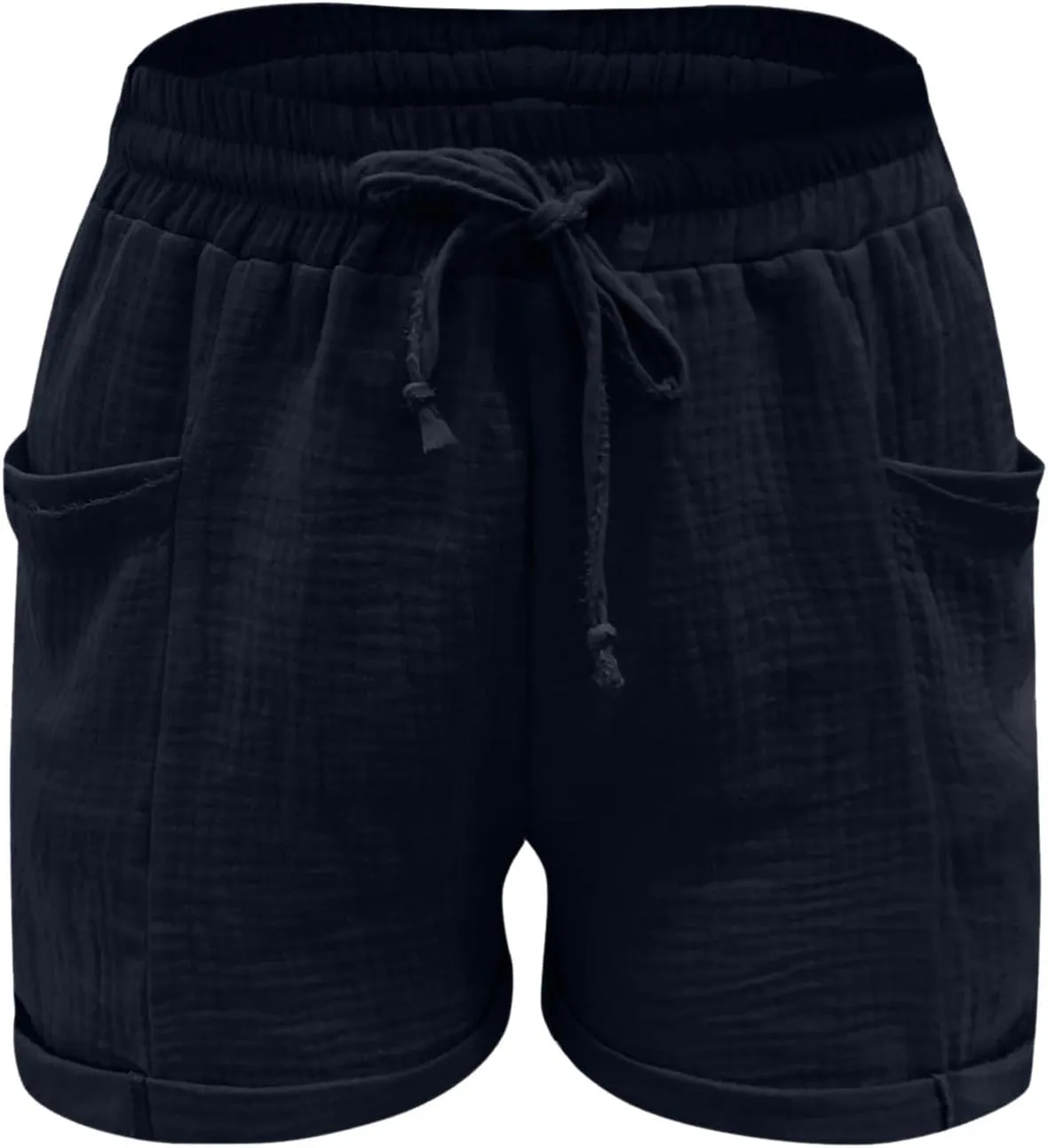 Linen Shorts for Women Drawstring High Waisted Plus Size Shorts Summer Vacation Loose Beach Pants with Pockets
