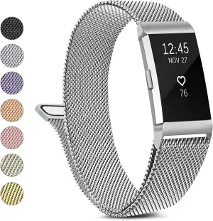Metal Band Compatible with Fitbit Charge 2 Bands Women Men, Stainless Steel Mesh Loop Adjustable Wristband Replacement Strap for Fitbit Charge 2
