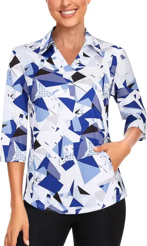 Misyula Style Womens Golf Shirt 3/4 Roll Sleeve Quarter Zip Dry Fit Tennis Shirts Athletic Tops S-2XL