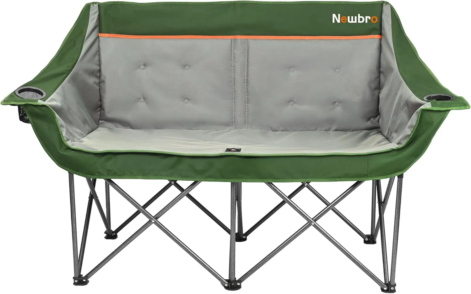 Oversized Double Camping Chair for Adults, Two Person Fully Padded Folding Camping Chairs Camping Couch Loveseat, Big Heavy Duty Outdoor Patio Lawn Chair with Arm Cup Holder, Green and Gray