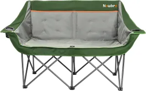 Oversized Double Camping Chair for Adults, Two Person Fully Padded Folding Camping Chairs Camping Couch Loveseat, Big Heavy Duty Outdoor Patio Lawn Chair with Arm Cup Holder, Green and Gray