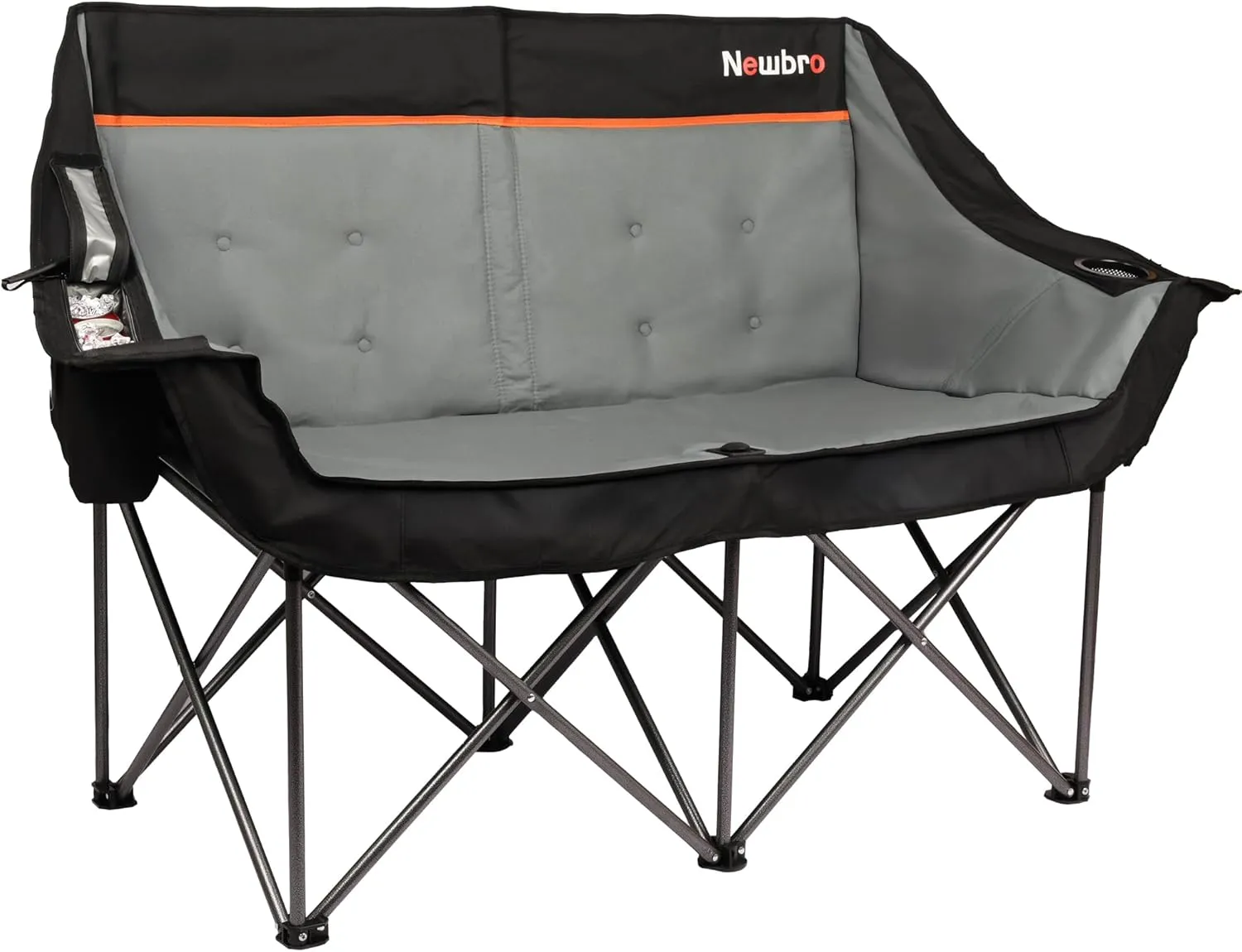 Oversized Double Camping Chair with Cooler Bags, Extra Wide Fully Padded Folding Camping Couch Loveseat for Adults Two Person, Big Heavy Duty Outdoor Patio Lawn Beach Chairs with Arm Cup Holder