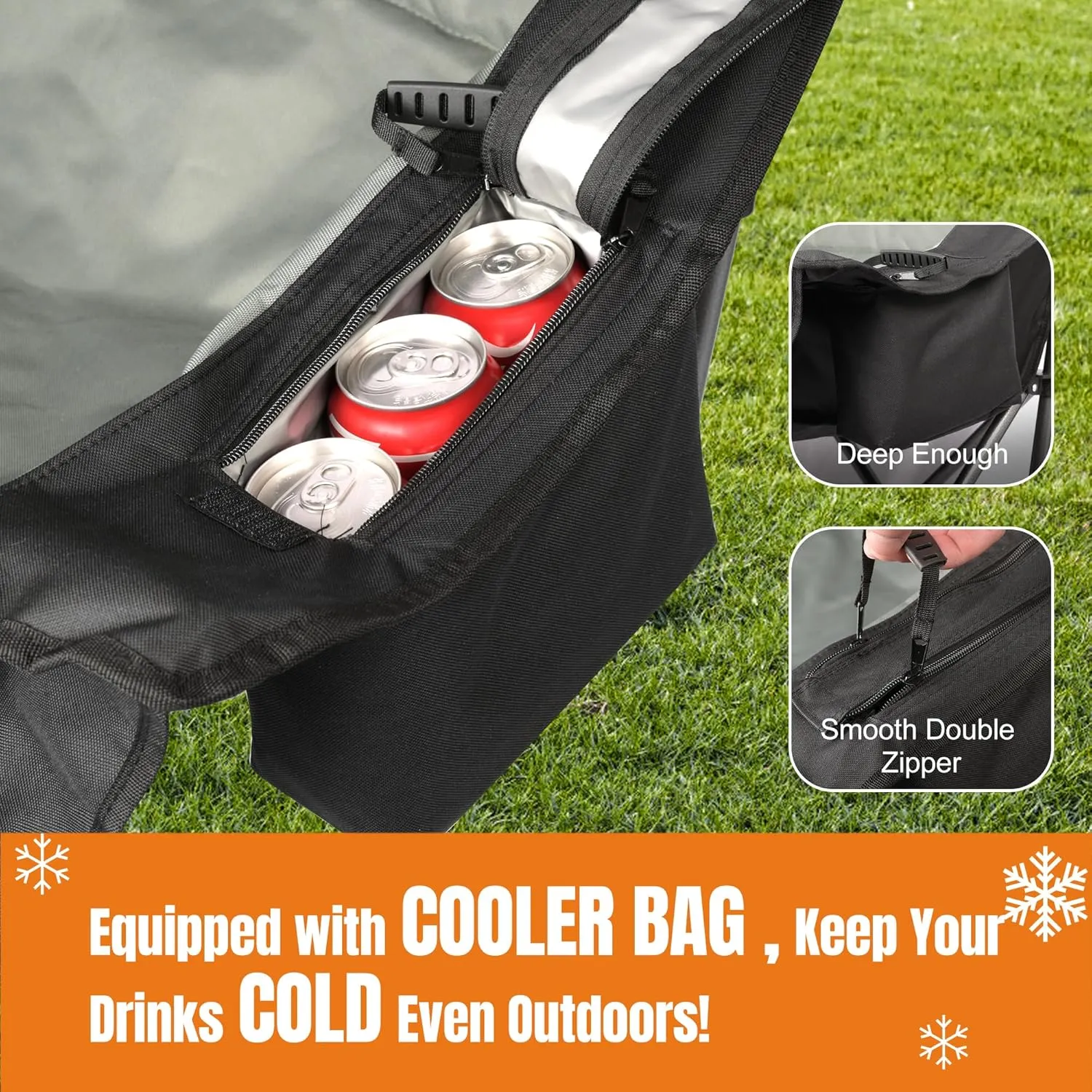 Oversized Double Camping Chair with Cooler Bags, Extra Wide Fully Padded Folding Camping Couch Loveseat for Adults Two Person, Big Heavy Duty Outdoor Patio Lawn Beach Chairs with Arm Cup Holder
