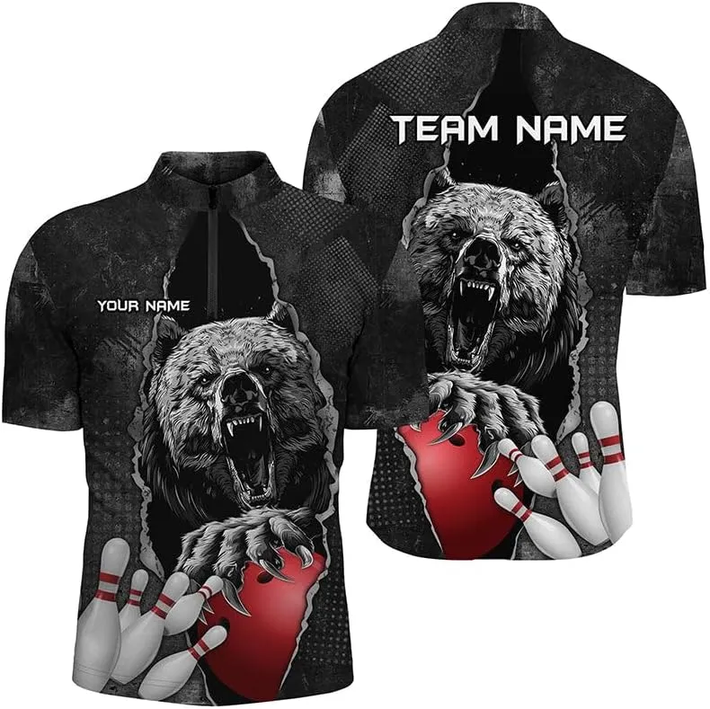 Personalized Bowling Shirts, Customized Bowlings Jersey, Black and Bowlings Polo, 1/4 Zip Shirt