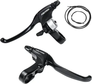 RUJOI Brake Lever with Bike Bicycle Bell Set,1 Pair Aluminum Alloy Bicycle Brake Handle with Crisp Bell on Left Include 2 Set Bike Brake Cable Wire and Housing for Mountain, Road Bike, Folding Bike