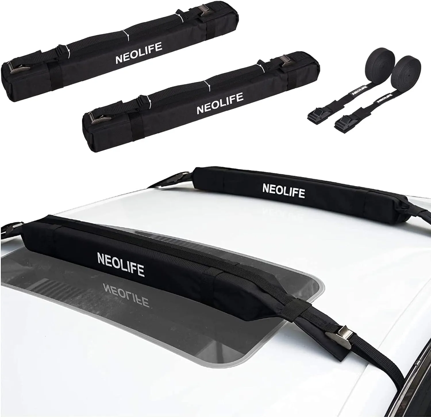 Soft Roof Rack Pads with Single Wrap-Rax Straps and Storage Bag, Universal Car Roof Rack for Surfboard, Kayak, SUP Paddleboard, Canoe, 28" (Pair)