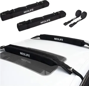 Soft Roof Rack Pads with Single Wrap-Rax Straps and Storage Bag, Universal Car Roof Rack for Surfboard, Kayak, SUP Paddleboard, Canoe, 28" (Pair)