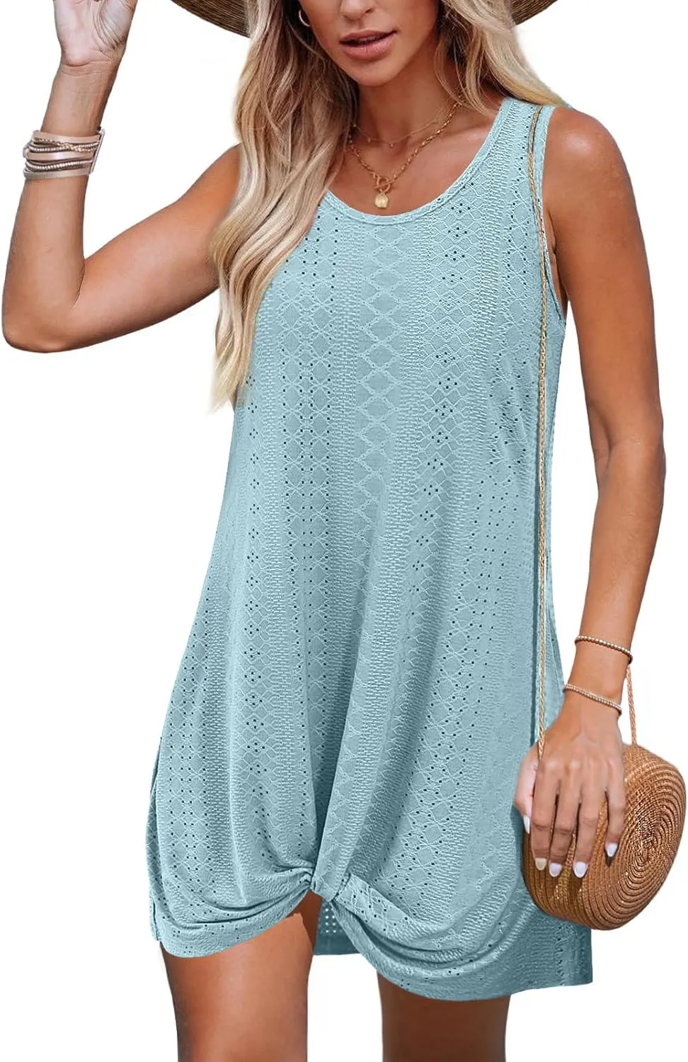 Swimsuit Coverup for Women 2025 Bathing Suit Beach Vacation Clothes for Women Crew Neck Twisted Summer Dress