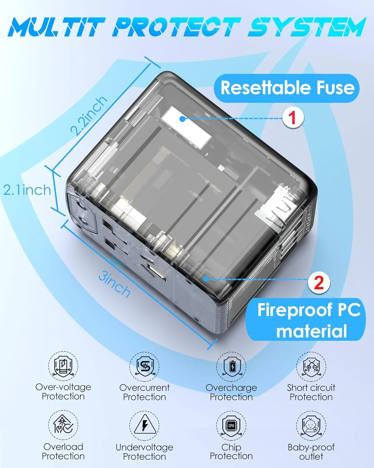 Universal Travel Adapter Offers 6.0A 3X 3.0A USB-C Ports, 2X 2.4A USB-A Ports and Multi AC Outlet, All-in-One International Power Plug Adaptor Worldwide Charger for EU US UK AU 200  Countries