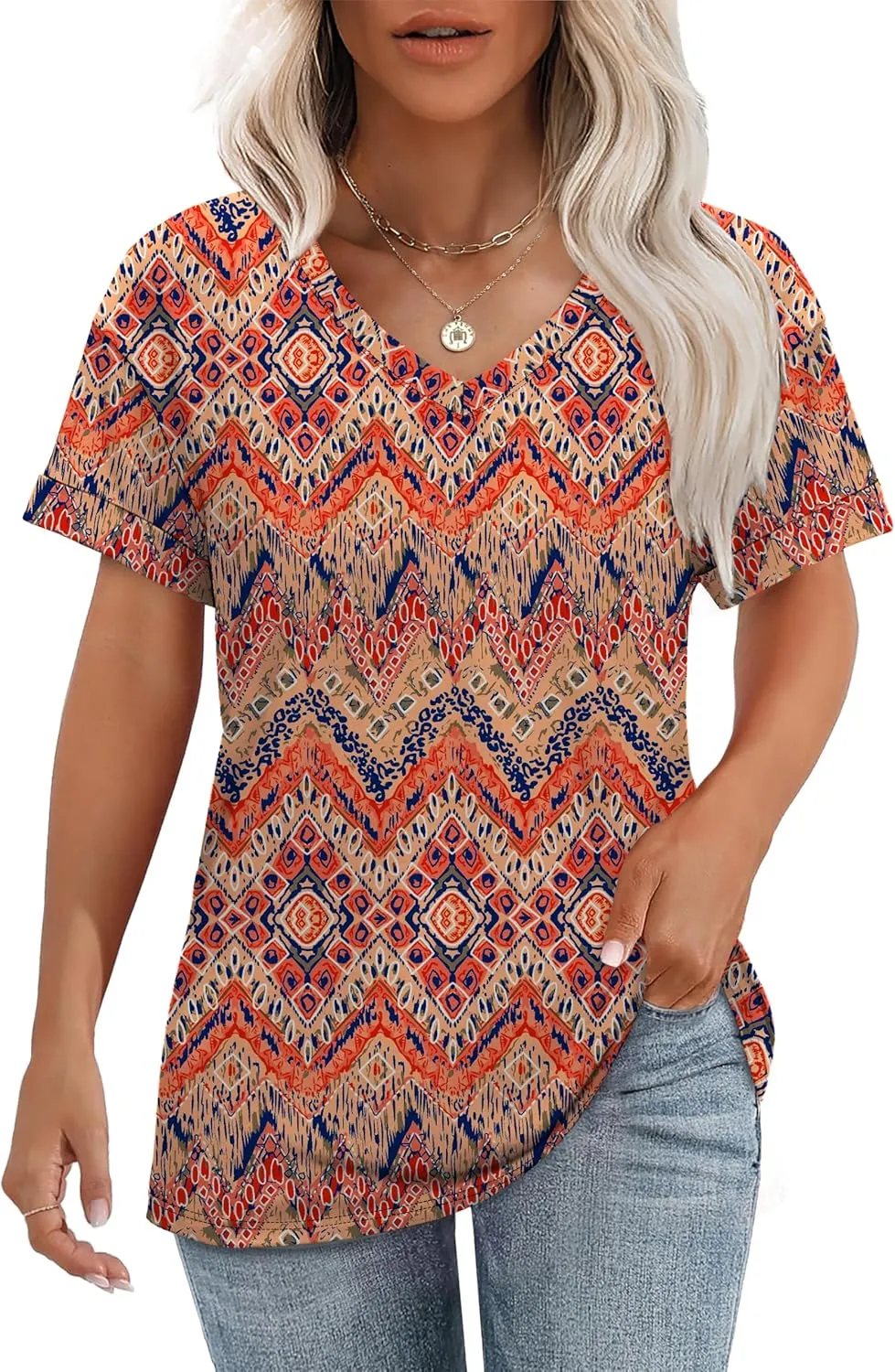 WEESO Womens T Shirts Short Sleeve Summer Tops Cute V Neck Casual Blouses