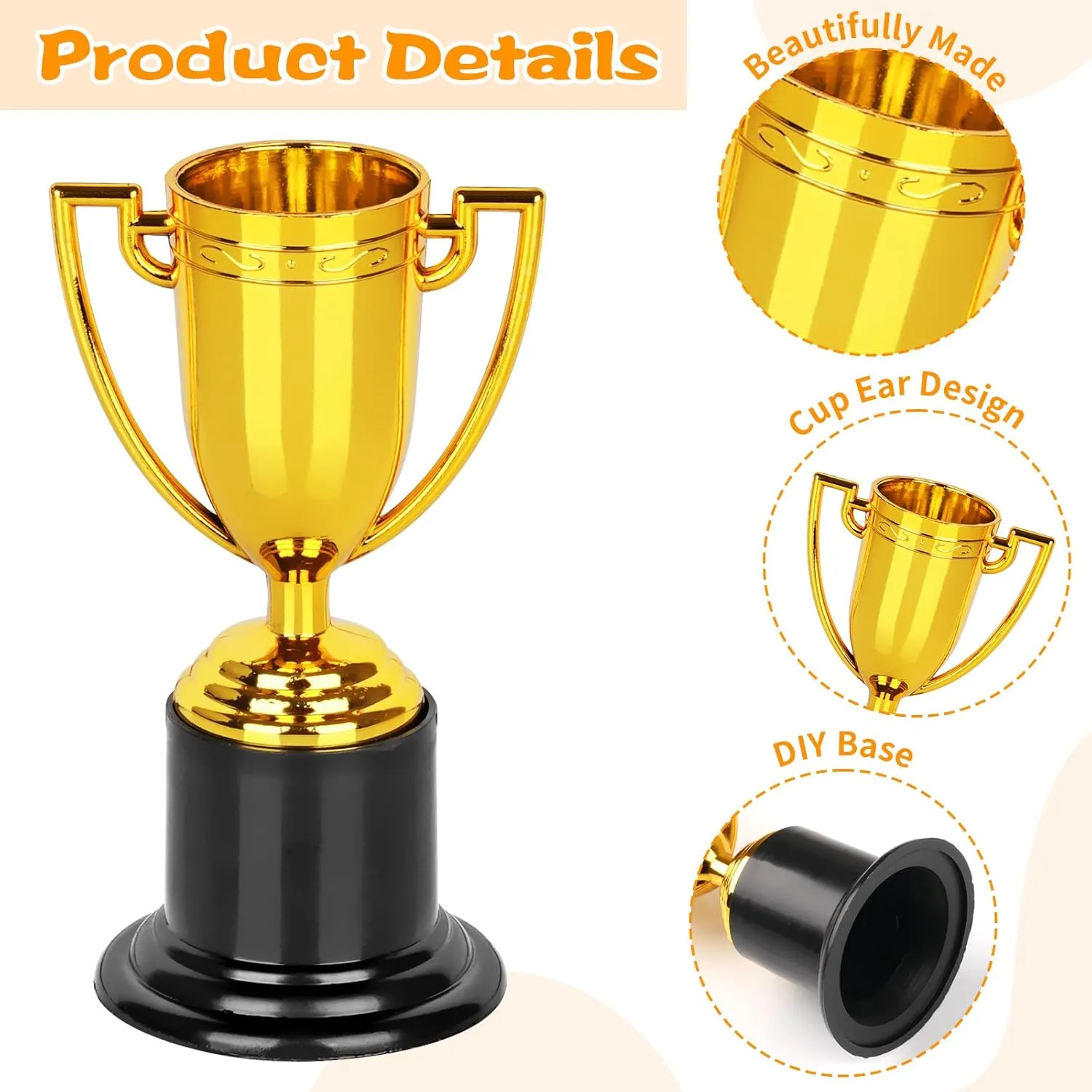 WINKIO Mini Trophies,Gold Trophy Award, Plastic Trophies for Kids, 4 Inch Trophy Cups, Award Trophies for Party Favors, Props, Rewards, Winning Prizes, Competitions Ceremony Parties Favor