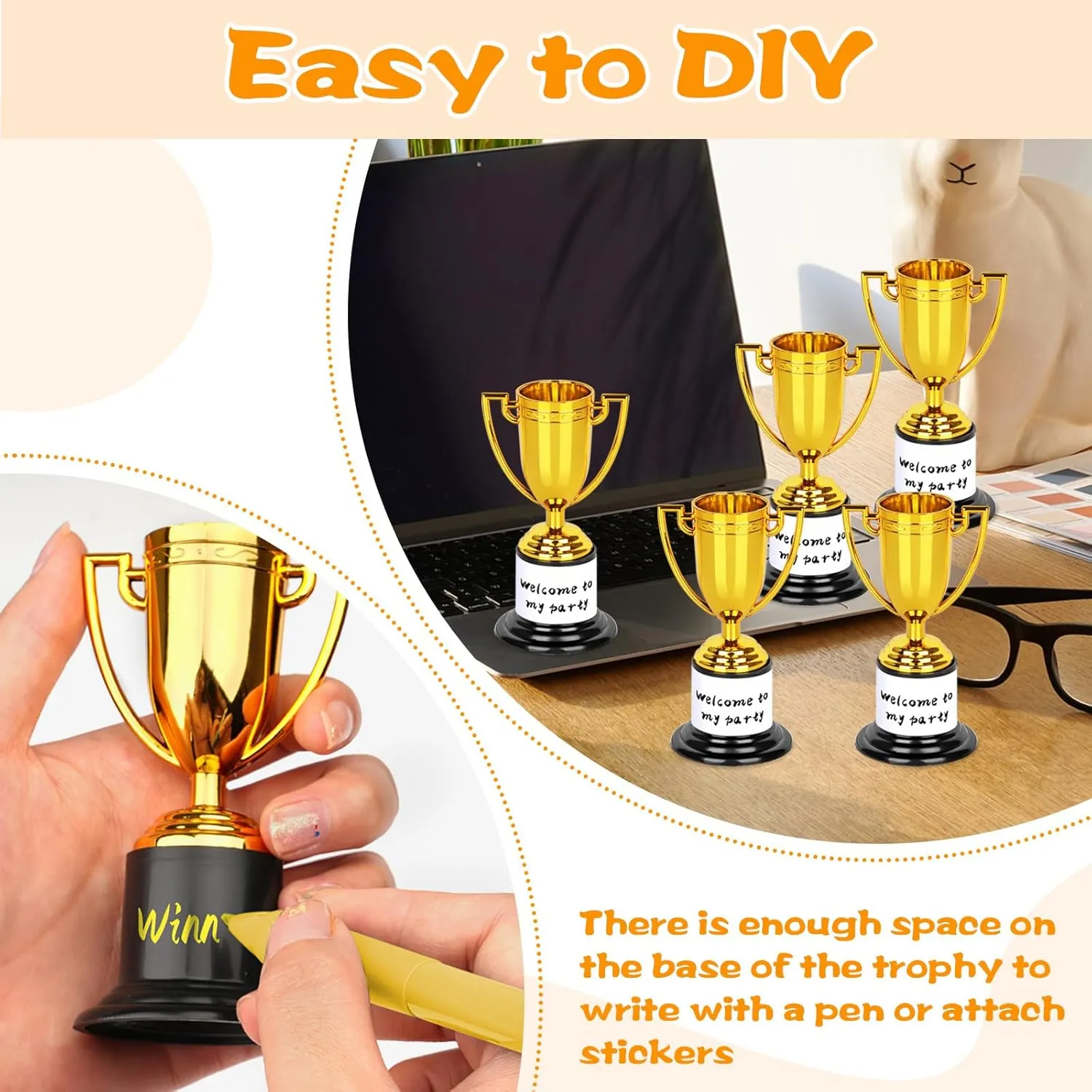 WINKIO Mini Trophies,Gold Trophy Award, Plastic Trophies for Kids, 4 Inch Trophy Cups, Award Trophies for Party Favors, Props, Rewards, Winning Prizes, Competitions Ceremony Parties Favor