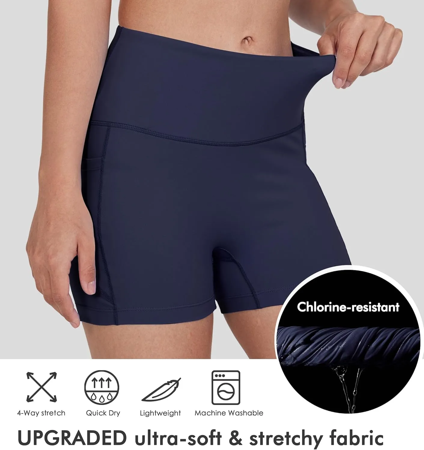 Women's 3"/6" Swim Shorts with Liner Pockets High Waisted Bathing Shorts Bottoms Tummy Control UPF 50 