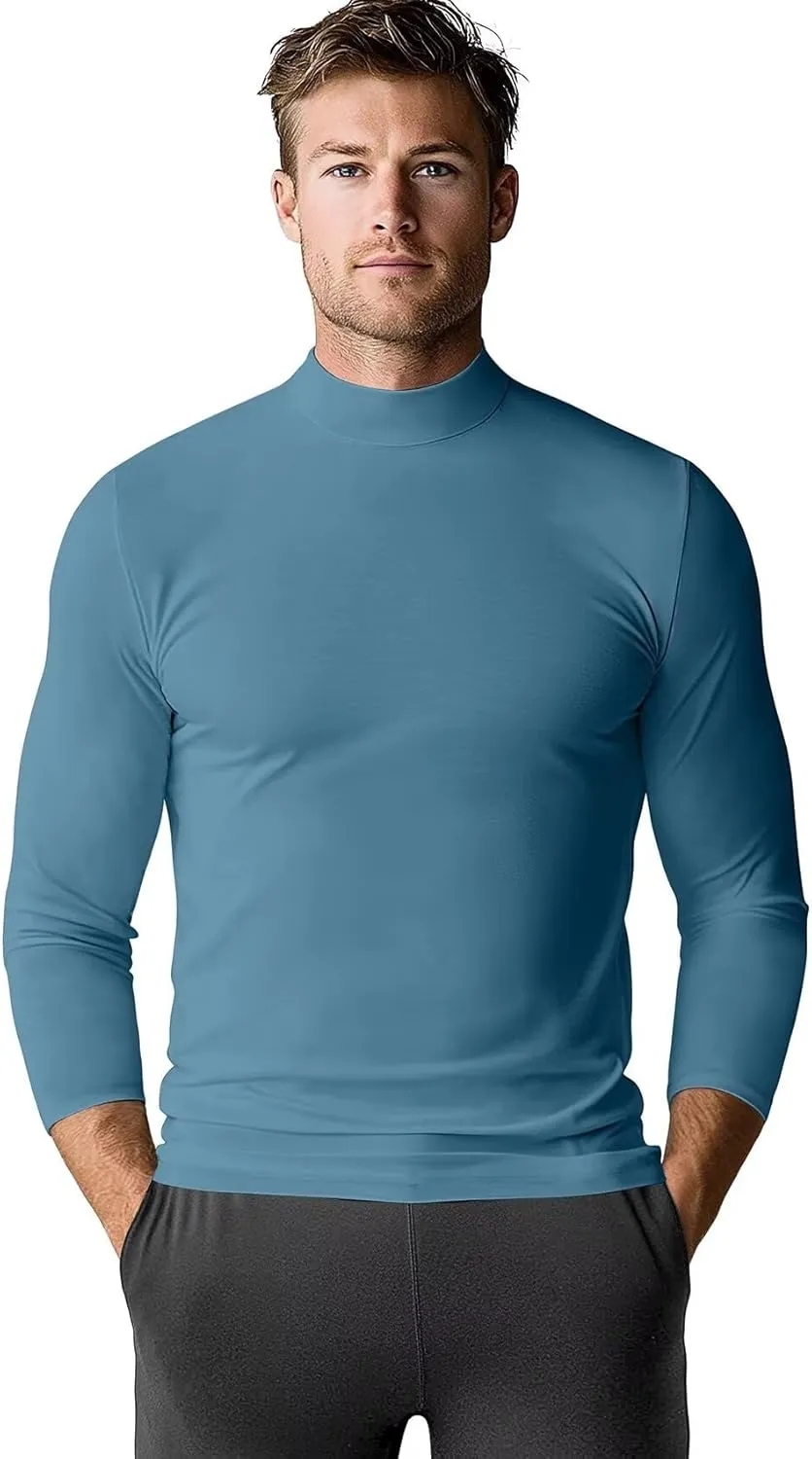 Zengjo Mens Mock Turtleneck Long Sleeve Shirts Thermal Baselayer Lightweight Athletic-Fit Undershirt for Cold Weather Sports