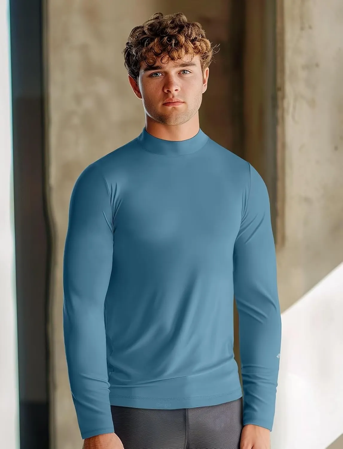 Zengjo Mens Mock Turtleneck Long Sleeve Shirts Thermal Baselayer Lightweight Athletic-Fit Undershirt for Cold Weather Sports