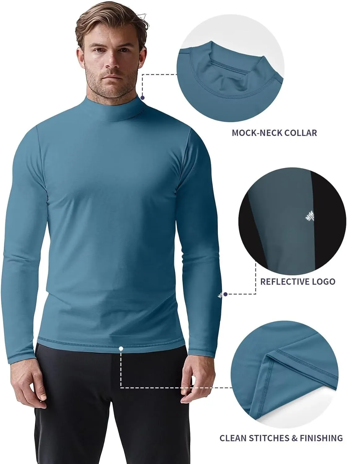 Zengjo Mens Mock Turtleneck Long Sleeve Shirts Thermal Baselayer Lightweight Athletic-Fit Undershirt for Cold Weather Sports