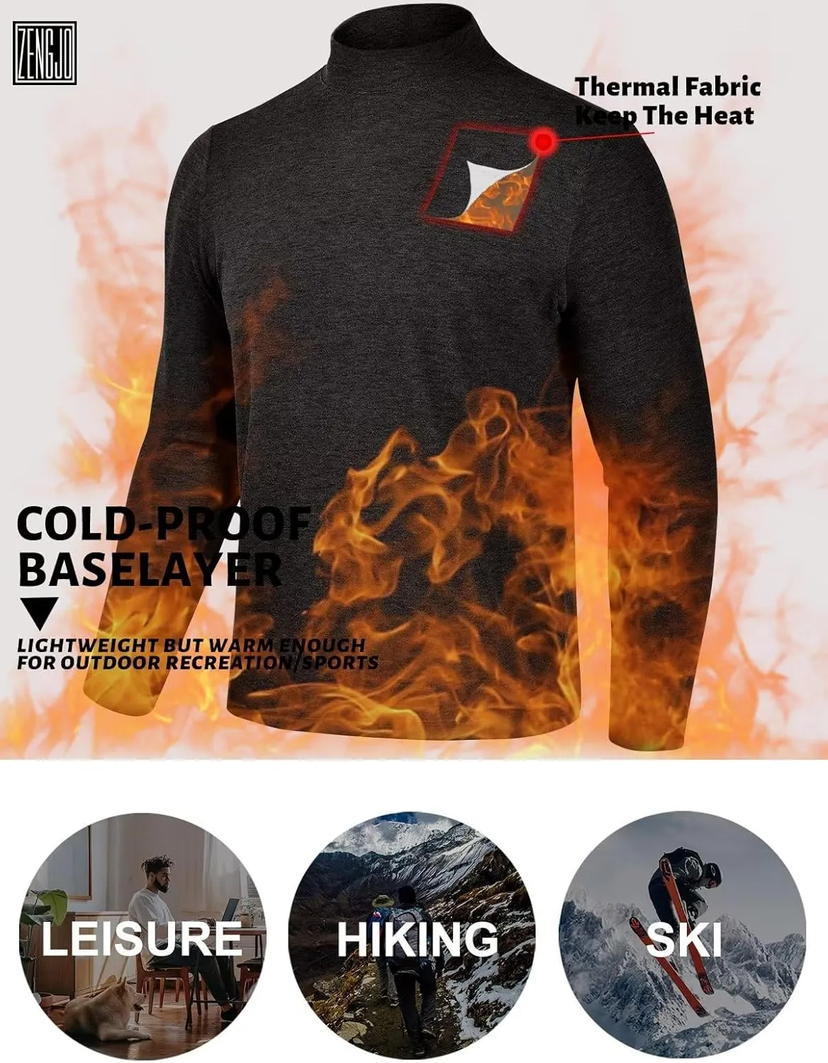 Zengjo Mock Turtleneck Thermal Undershirt Mens Long Sleeve Baselayer Shirts